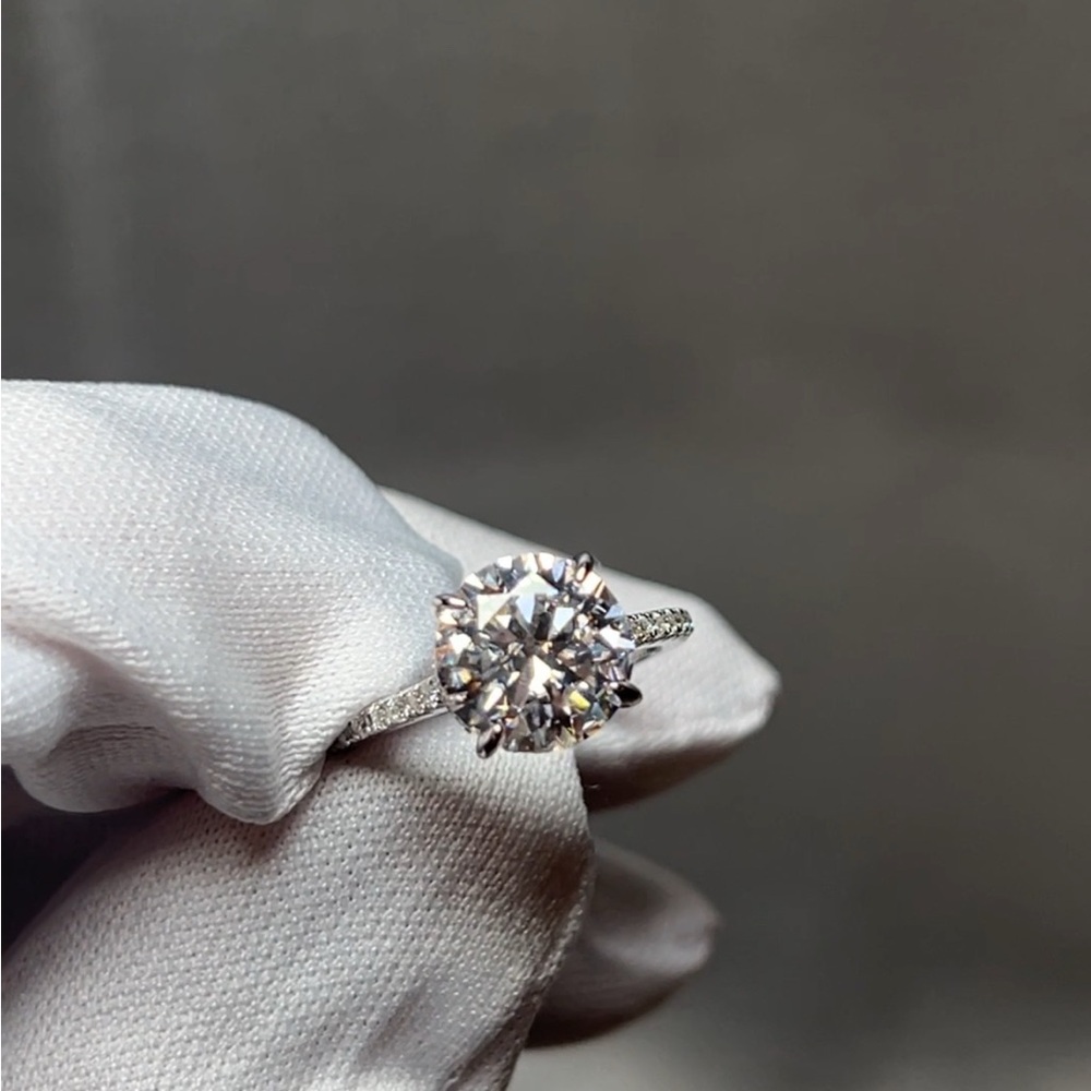 3CT Moissanite Solitare Hidden Halo & Pavé Setting Engagement Ring Gold Plated